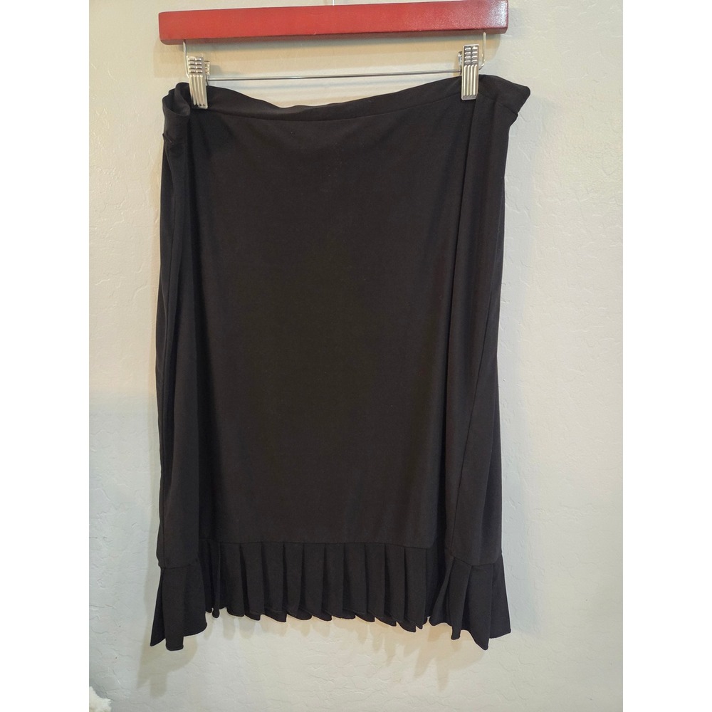 Black Pleated Ruffle Hem Midi Skirt Stretchy Jersey Knit Casual Office Wear XL